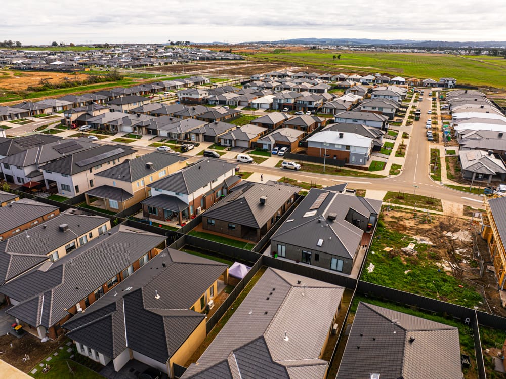 Aerial view over a Melbourne residential estate — drone and aerial footage by Melbourne Property Media