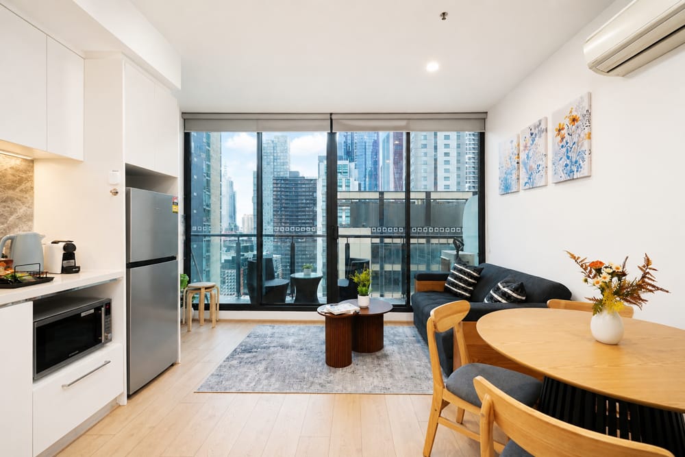Open plan living with city outlook in Hawthorn — cinematic property walkthrough by Melbourne Property Media